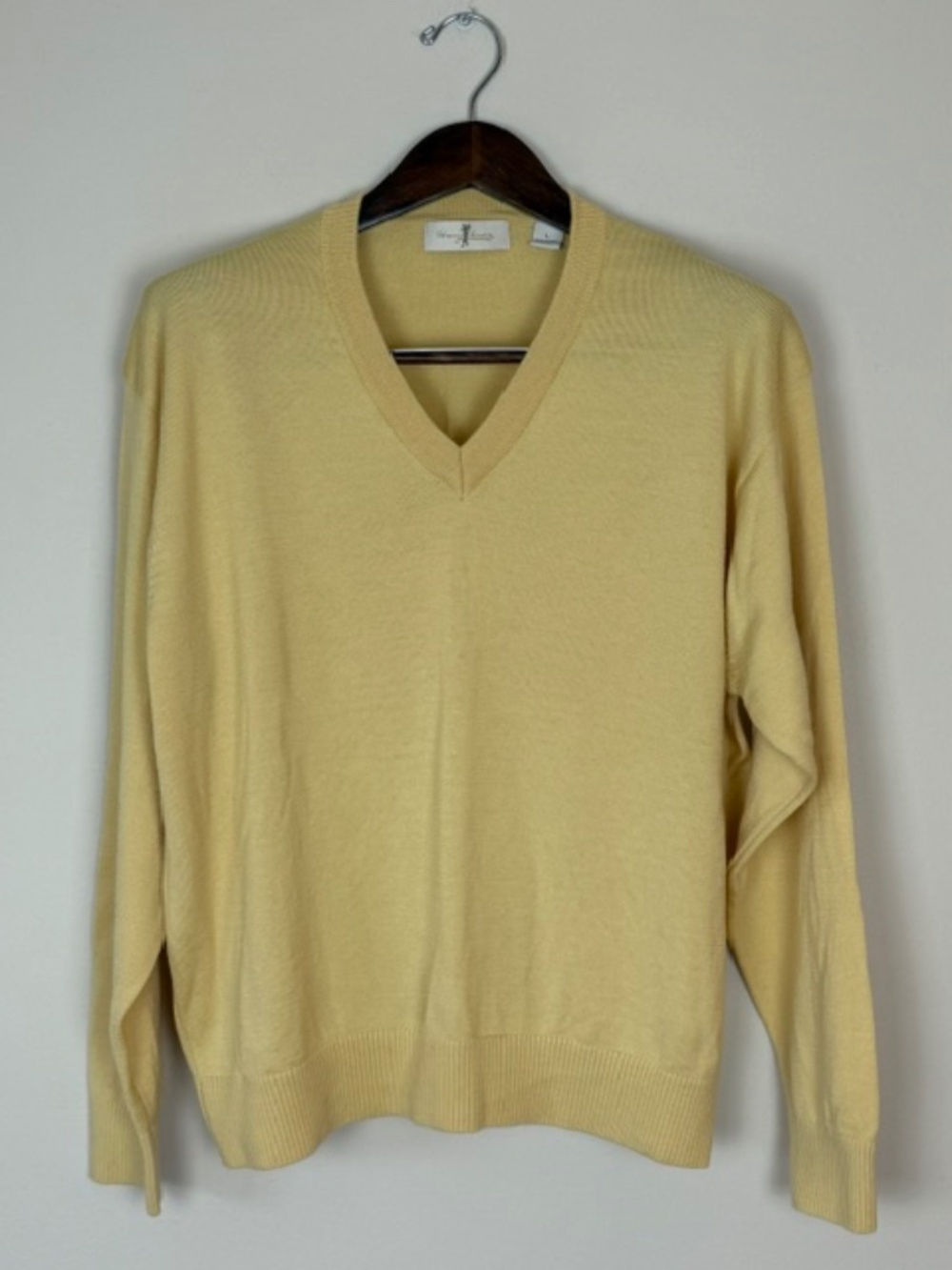 Vintage Harry Vardon 100% Soft Wool VNeck Sweater Yellow Men's Large Grandpacore